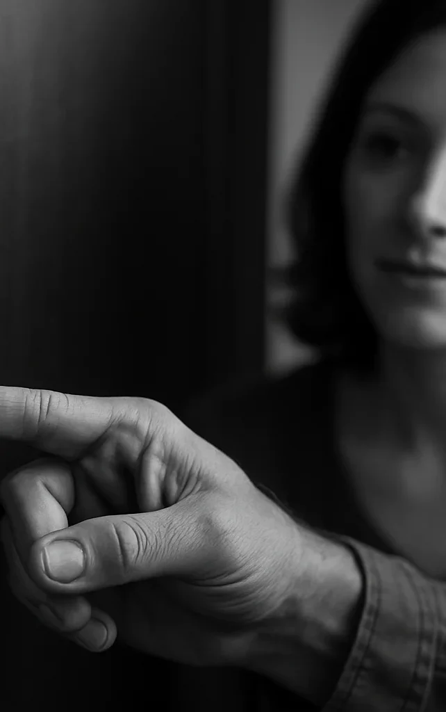 Relation de confiance Une main tendue de serrurier vers une femme, en arrière-plan flou, dans un décor sombre. Il lui explique le travail qu'il vient de réaliser